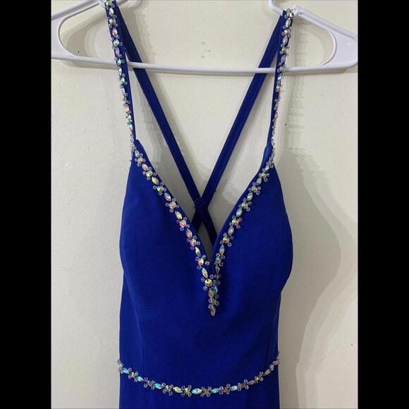 Dresses & Skirts - VTG Y2K blue Prom Gown dress rainbow rhinestones women juniors sz 9 fairy halter